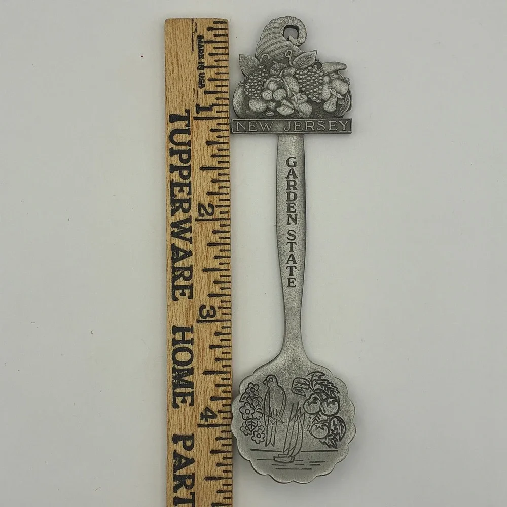 Fort Pewter New Jersey Garden State Souvenir Spoon Cornucopia Sailboat 4.5